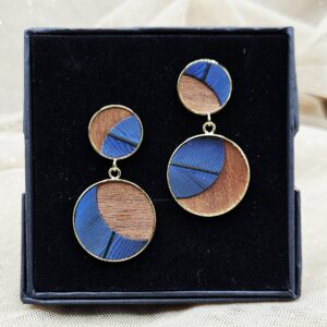 Boucles d'oreilles Grand modèle MARQUETERIE bleues & bois